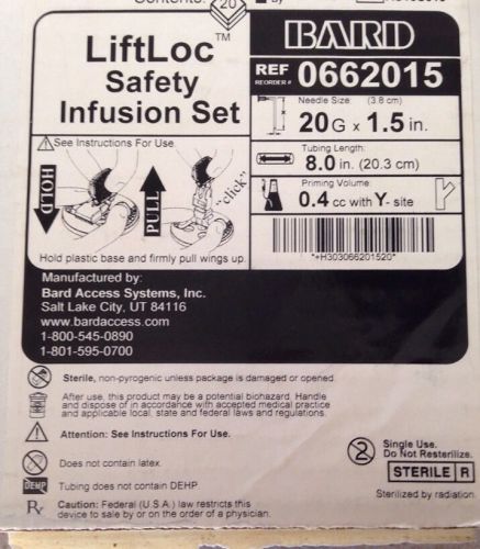 Bard LiftLoc Safety Infusion Set REF 0662015 20G x 1.5 In.  Box Of 12