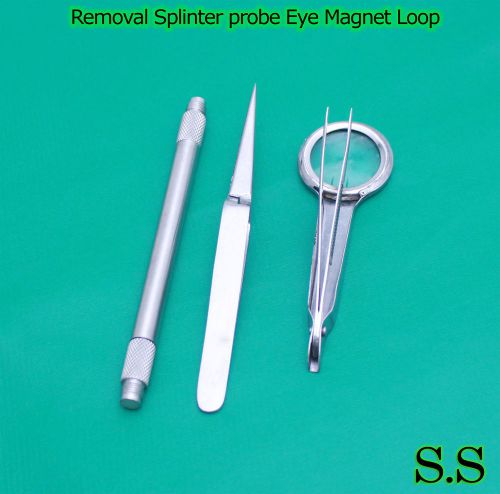 3 Pieces Removal  Splinter probe Eye Magnet  Loop  Surgical Eye Instruments