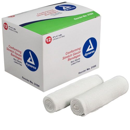 Conforming stretch gauze 4&#034; roll non sterile bandage 12 rolls #3104 dynarex for sale