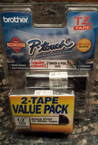 Brother P-touch TZ Tape 2-pack 1/2&#039;&#039; width Black on White. TZ-2312PK