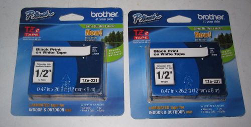 Brother P-touch TZe-231 2 Packs TZe231 Black on White NEW
