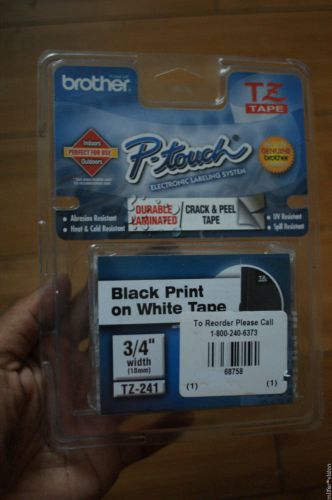 Brother TZ Tape P-Touch Black Print on White Tape 3/4&#034; Width (18mm)  TZ-241