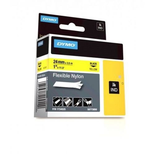 Dymo rhinopro flexible tape 1734525  1&#034; black on yellow 24mm for sale