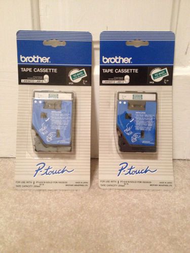 Lot of 2 Brother P-touch Tape 9mm, 3/8&#034; White On Green TC-84Z1