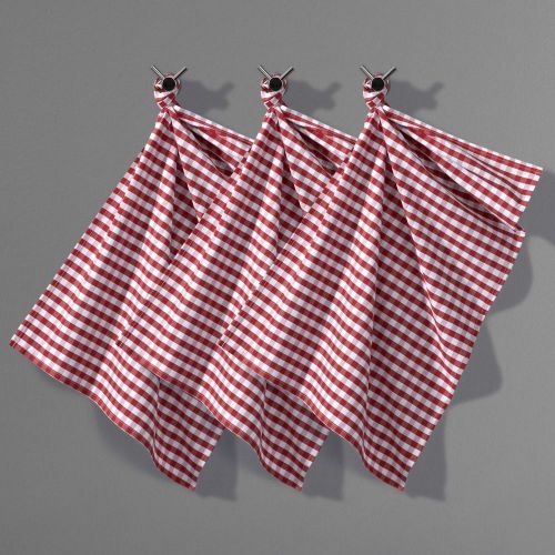 La Redoute Pack Of 3 100% Cotton Garden-Party Gingham Tea Towels Red 50 X 70 Cm