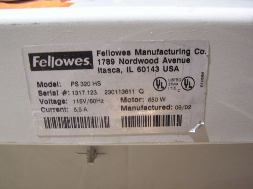 Fellowes ps 320 hs shredder oem complete top/bottom cover assembly, limit sw for sale
