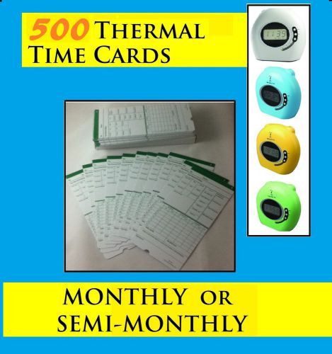 500 thermal monthly &amp; semi-monthly employee payroll timecards time clock cards for sale