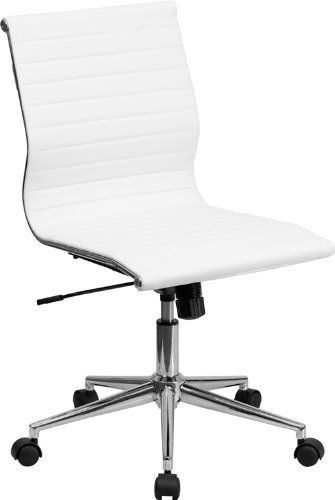 Flash Furniture Mid-Back Armless Ribbed Upholstered Leather Conference Chair Whi