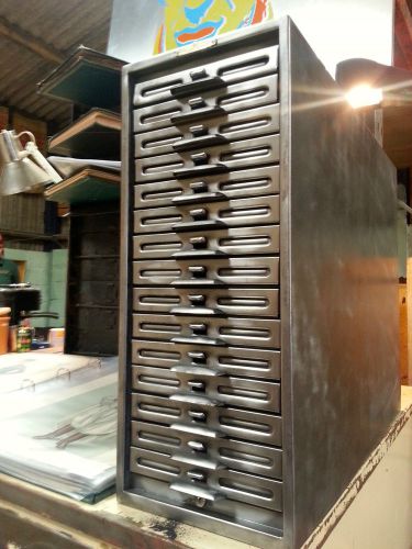 Vintage retro industrial polished steel multi drawer filing cabinet steampunk for sale