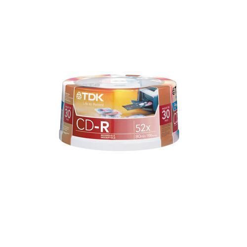 TDK 30 Pack CD-R Discs (CDR80 52X ) - White Printable Discs