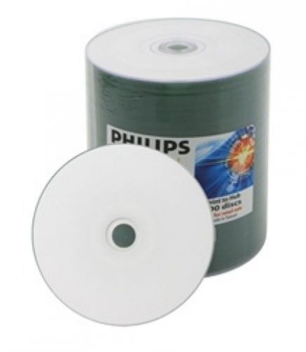 100 Philips 52x CD-R 80min 700MB White Inkjet Hub