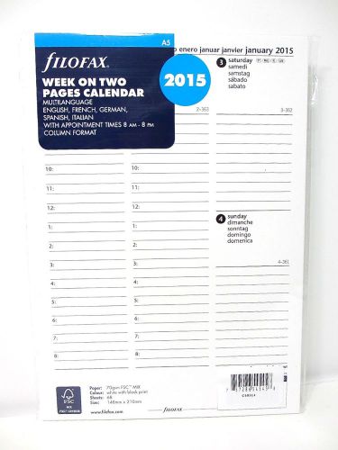 Filofax 2015 Week on Two Pages with Appoinments A5 Large Size Calendar Refill