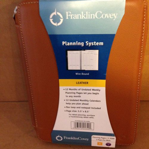 FRANKLIN COVEY LEATHER PLANNING SYSTEM / WIRE-BOUND PLANNER / CAMEL COLOR