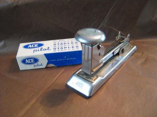 Vintage Ace Pilot Stapler and Ace Pilot Staples Chrome Works Made in USA Chicago