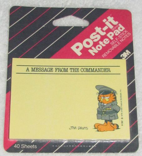 NEW! 1987 3M GARFIELD JIM DAVIS POST-IT NOTES A MESSAGE FROM THE COMMANDER USA