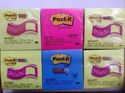 Qty 6(SIX) Post-it Super Sticky 3&#034; x 3&#034; Assorted 500/Pack 2750 Notes ($64 Value)