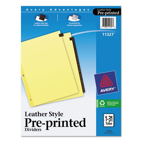 Clear Reinforced Preprinted Leather Tab Divider, 31-Tab, 1-31, Red, 31/Set