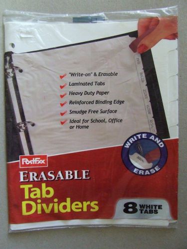 NEW PostFax 8 White Write-on and Erasable Tabs Dividers 8 1/2&#034;x11&#034;