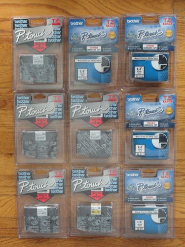 Lot of 9 assorted Brother P-touch TZ laminated tape- TZ651, TZ131, TZ211