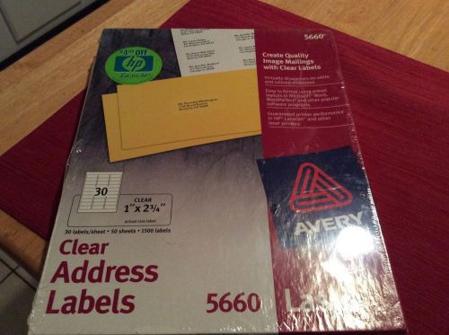 Avery 5660 Clear Laser Address Labels 1X 2 5/8&#034; 1500PK-Sealed-MIB