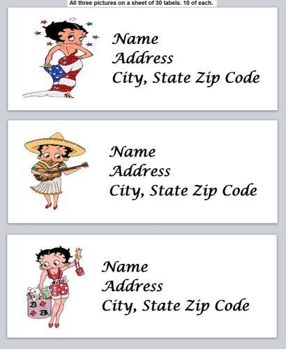 30 Personalized Return Address Betty Boop Labels (bs1) Buy 3 Get 1 free
