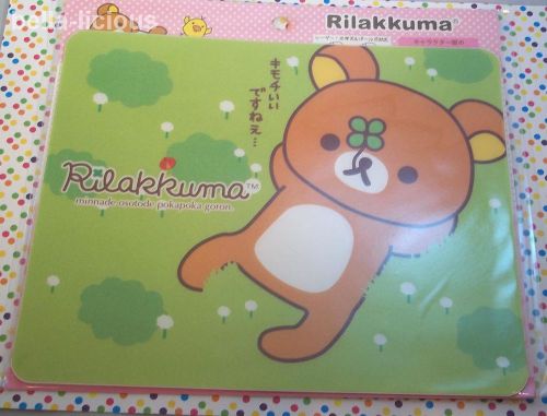 Relaxing Rilakkuma In Grass With Four Leaf Clover  Mouse Pad, Kawaii