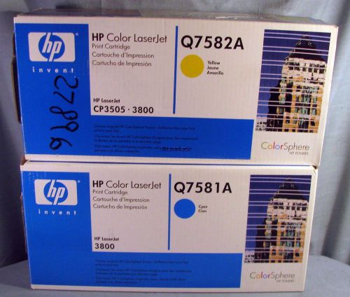 SET OF 2 HP LASERJET Q7581A Q7582A TONERS FOR CP3505 3800 - OPEN BOXES