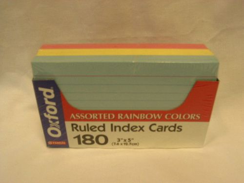 Index Cards - 3&#034; X 5&#034; Ruled. - Blue, Yellow &amp; Pink. 180 Pack. Oxford.