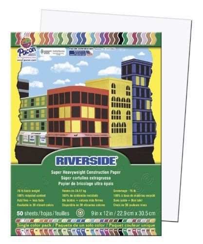 Pacon riverside construction paper  76 pounds  9 x 12 inches  white  50 sheets/p for sale