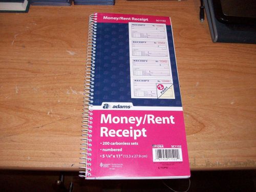 (2) Adams Money Rent Receipt Book SC1152 - 5-1/4&#034; x 11&#034; 2-Part 4 Per Page NEW