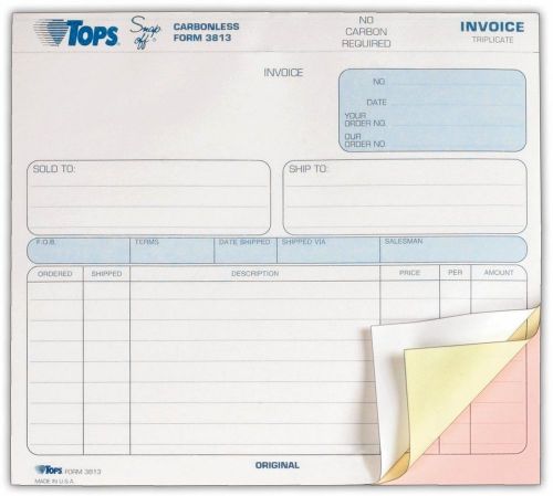 Part Carbonless Invoices 8.5 X 7.63 Ruled Sheets White Canary 3813