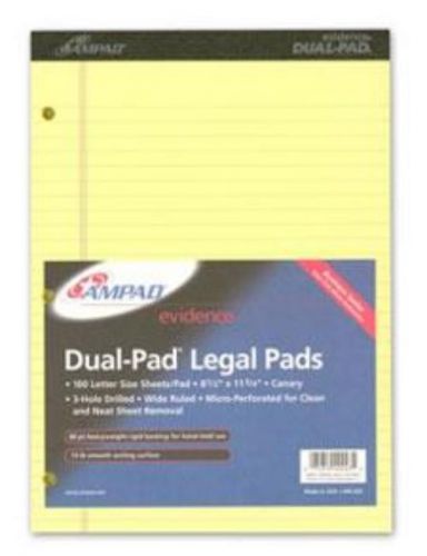 Ampad Evidence Dual-Pad 8-1/2&#039;&#039; x 11-3/4&#039;&#039; Legal Rule Canary 3-hole Punch