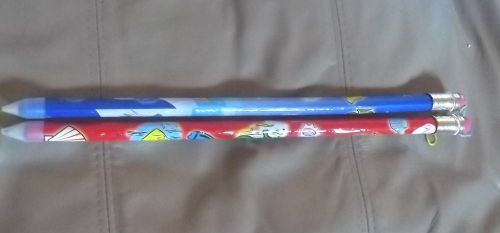 2 LARGE JUMBO PENCILS WITH REMOVABLE ERASERS &amp; ONE SHARPENER FISHES SHELLS