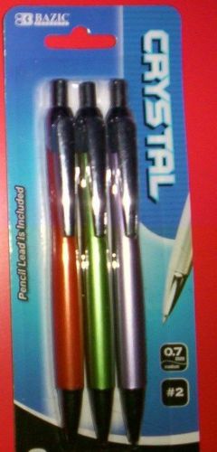BAZIC Crystal 0.7mm Mechanical Pencils #2 -Brand New- Pack of 3
