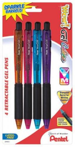 Wow! Gel Colors Sparkle Retractable Gel Pen 0.7mm Med Line Assorted Ink 4 Pk