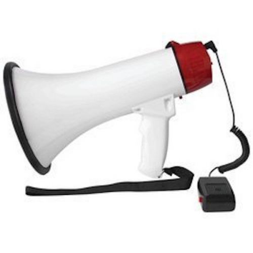 NEW! Megaphone White Black Red w/ Strap Siren Holding Handle Wrist Strap LOUD!