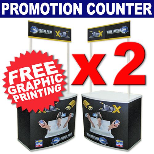 (lot of 2) trade show pop up display portable promotional counters free printing for sale