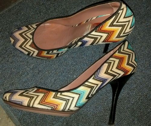 Missoni Heels/Pumps-Fabric Zig Zag-Ivory/Purple/Teals 9.5/40  heels shoes