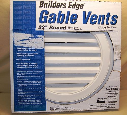 New 22 inch round gable vent grill white builders edge vinyl, nib, 22in, 2 avail for sale