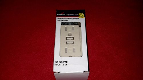 Cooper 15a/125v/ac 5v/dc - 2.1a combination receptacle/usb charger light almond for sale