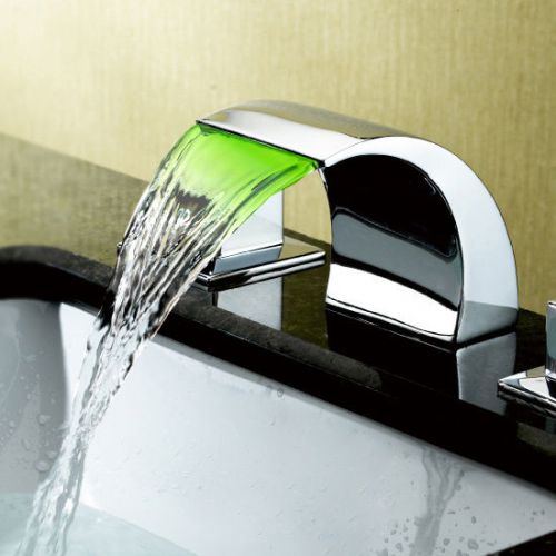Modern Waterfall LED Widespread Sink Faucet Tap in Chrome Finished Free Shipping