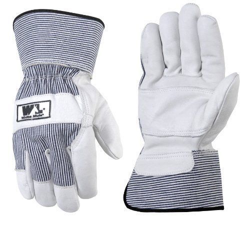 Wells lamont 3301l white mule work gloves  pearl gray with railroad strip  large for sale