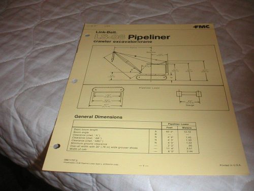 1980&#039;s LINK-BELT MODEL LS-98 PIPELINER CRAWLER CRANE SALES BROCHURE