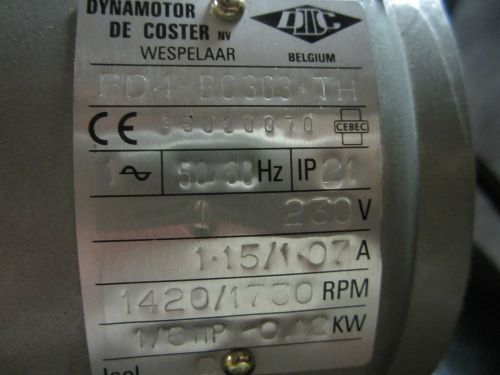 Dyna Motor De Coster Wespelaar BD4-BC 363 230 volt 1420-1730 rpm motor off Bourg