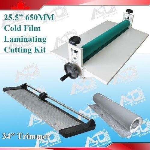 25.5&#034; Cold Laminator +34In Rotary Paper Cutter Trimmer +1 Rolls Laminating Film