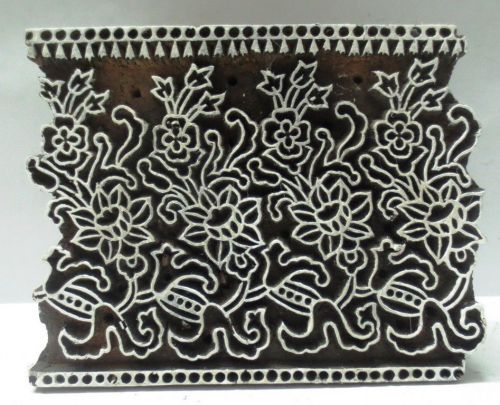 INDIAN WOODEN HAND CARVED TEXTILE PRINTING ON FABRIC BLOCK STAMP UNIQUE FLORAL