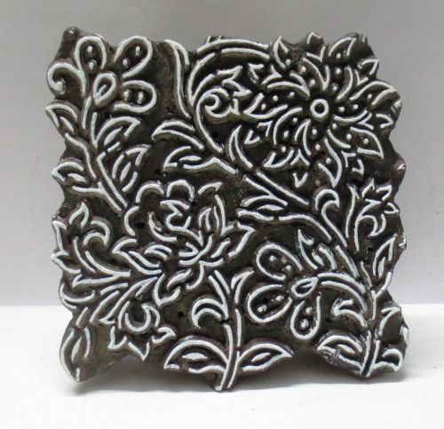INDIAN WOODEN HAND CARVED TEXTILE PRINTING FABRIC BLOCK CLAY ART STAMP FLORAL