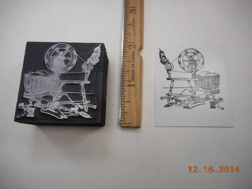Letterpress Printing Printers Block, Spinning Wheel w Needle, Thread, Basket