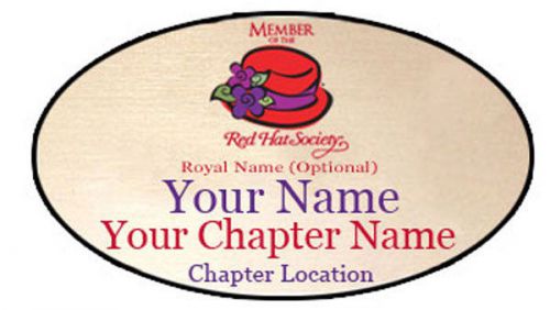 S3 RED HAT SOCIETY PERSONALIZED NAME BADGE W/ PREMIUM MAGNET FASTENER ON BACK
