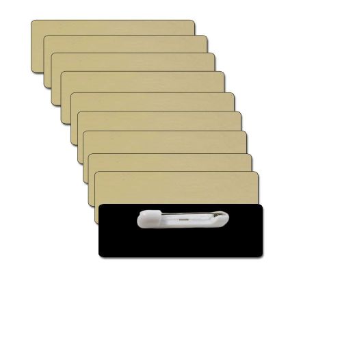10 BLANK 1 X 3 GOLD NAME BADGES TAGS 1/8&#034; CORNERS AND SAFETY PIN FASTENERS